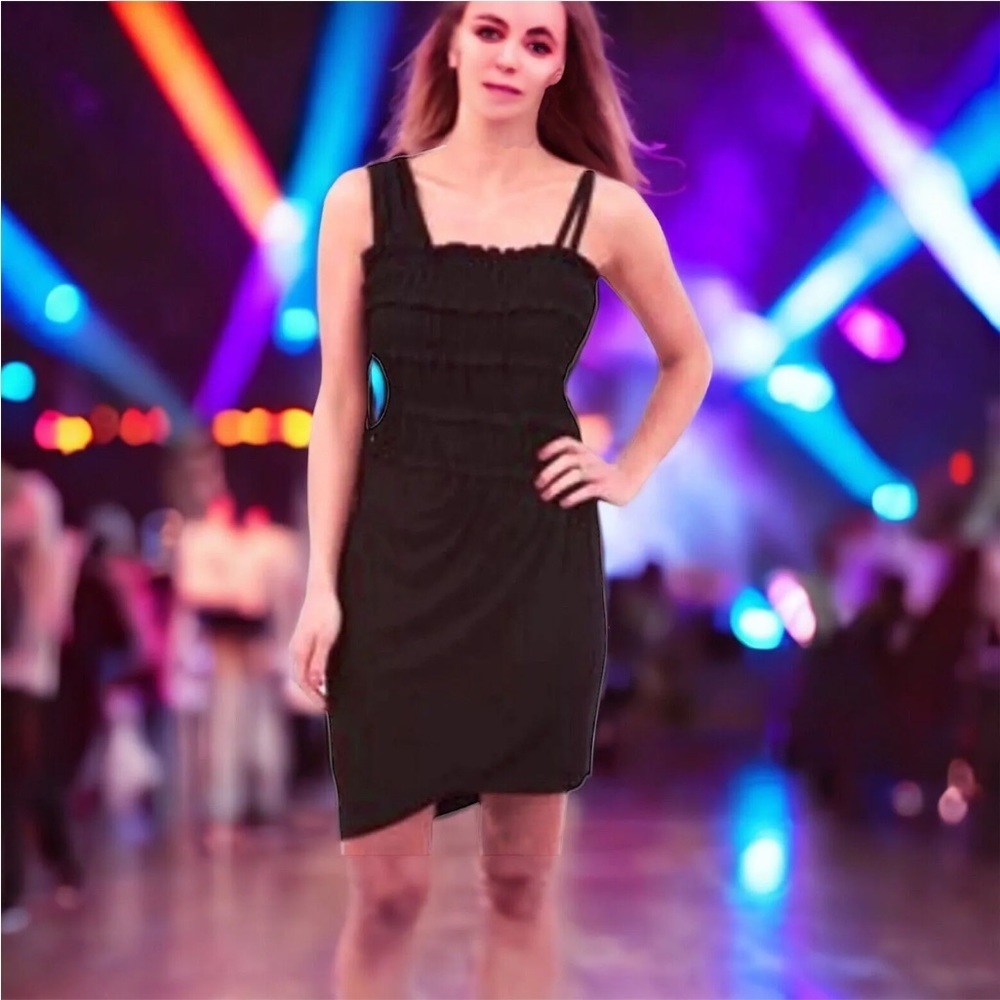 $198 Anthropologie French Stretch Mini Dress XSMALL Black Comfy Stretch Jersey